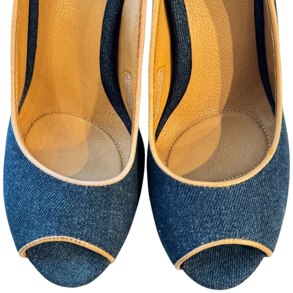 UGG Slingback Pumps Heels Peep Toe Shoe Blue Denim Brown Leather Womens Size 6.5 - Picture 9 of 12